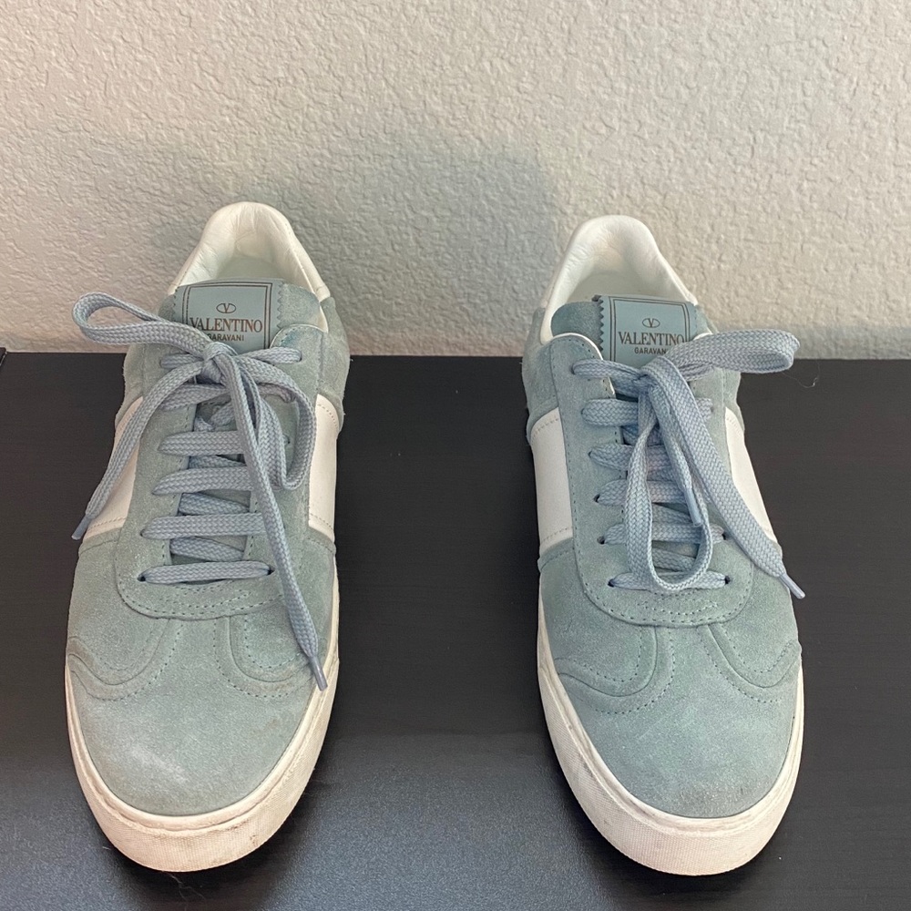 VALENTINO Baby Blue Suede Studded Sneakers Sz 37